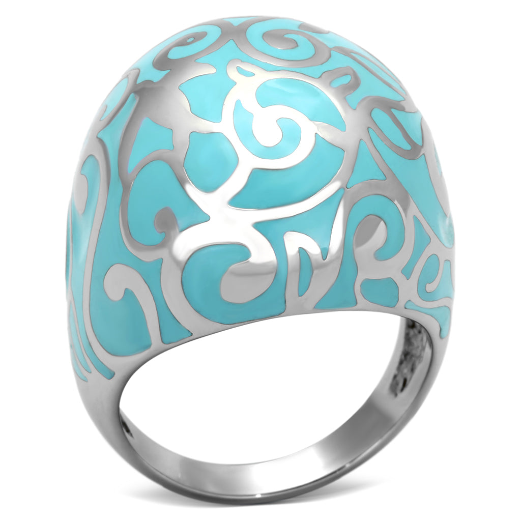 TK845 - Stainless Steel Ring High polished (no plating) Women Epoxy Aquamarine