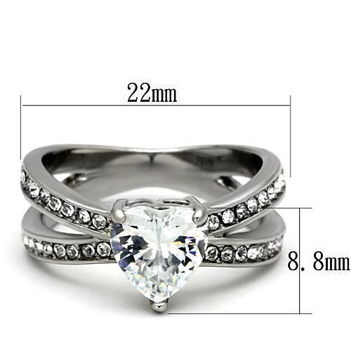 TK851 - Stainless Steel Ring High polished (no plating) Women AAA Grade CZ Clear