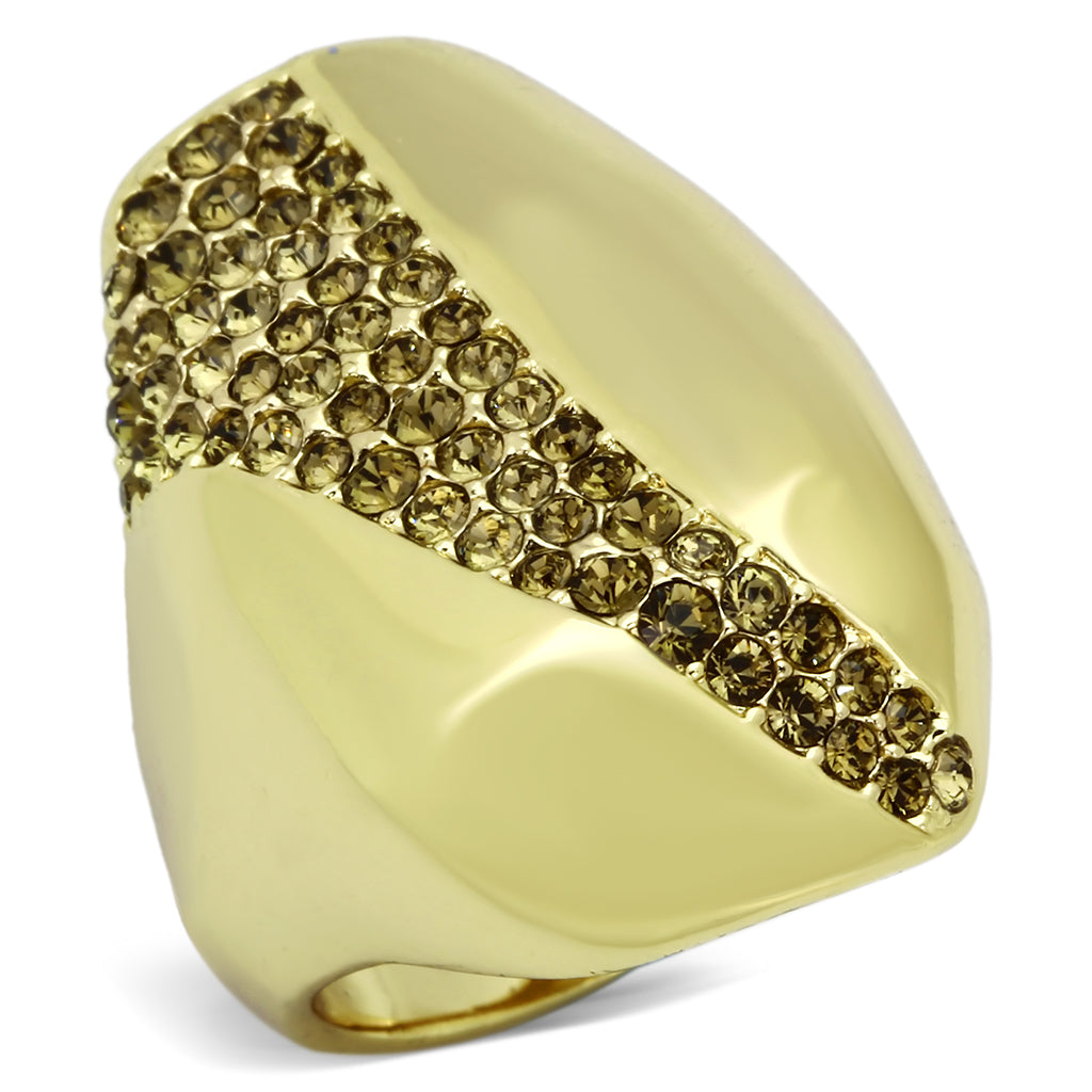 TK854 - Stainless Steel Ring IP Gold(Ion Plating) Women Top Grade Crystal Smoked Quartz