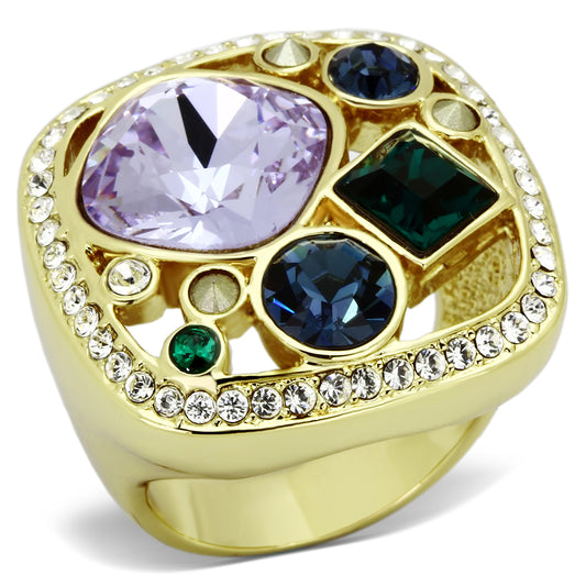 TK855 - Stainless Steel Ring IP Gold(Ion Plating) Women Top Grade Crystal Multi Color