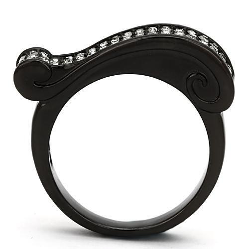 TK862 - Stainless Steel Ring IP Black(Ion Plating) Women Top Grade Crystal Black Diamond