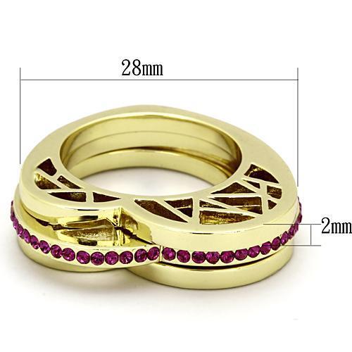 TK863 - Stainless Steel Ring IP Gold(Ion Plating) Women Top Grade Crystal Fuchsia