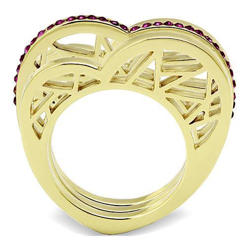 TK863 - Stainless Steel Ring IP Gold(Ion Plating) Women Top Grade Crystal Fuchsia