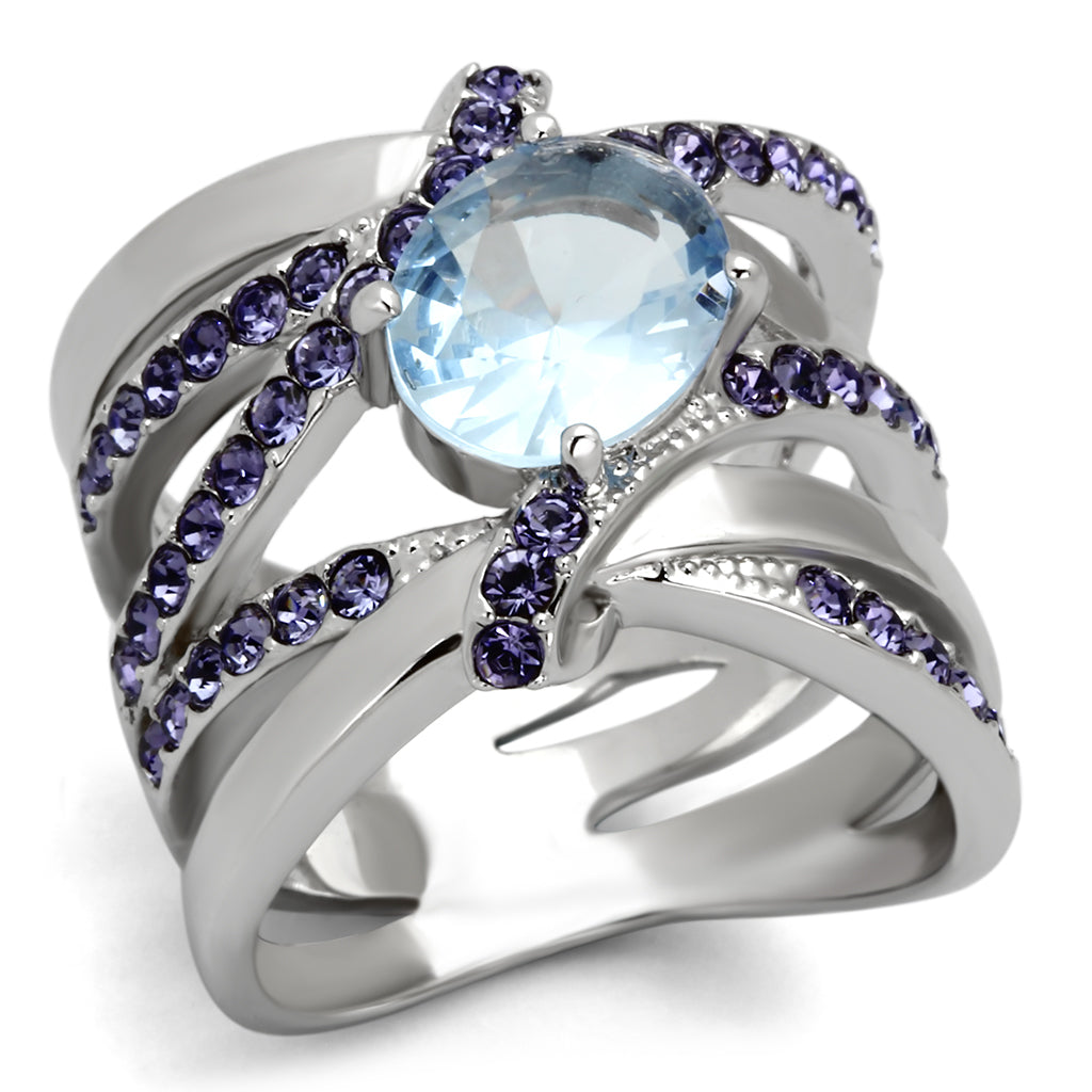 TK865 - Stainless Steel Ring High polished (no plating) Women Synthetic Light Sapphire