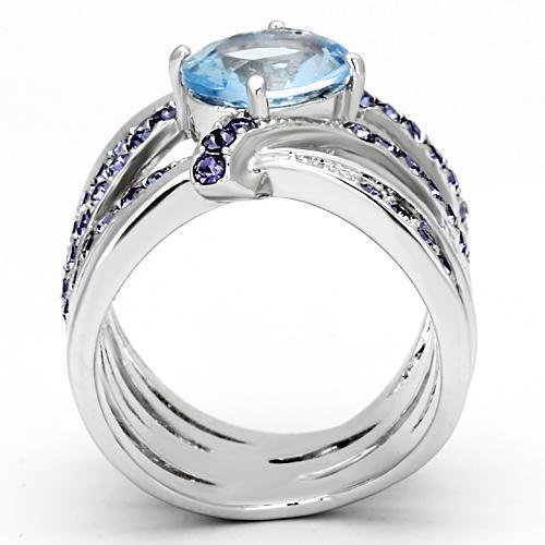 TK865 - Stainless Steel Ring High polished (no plating) Women Synthetic Light Sapphire