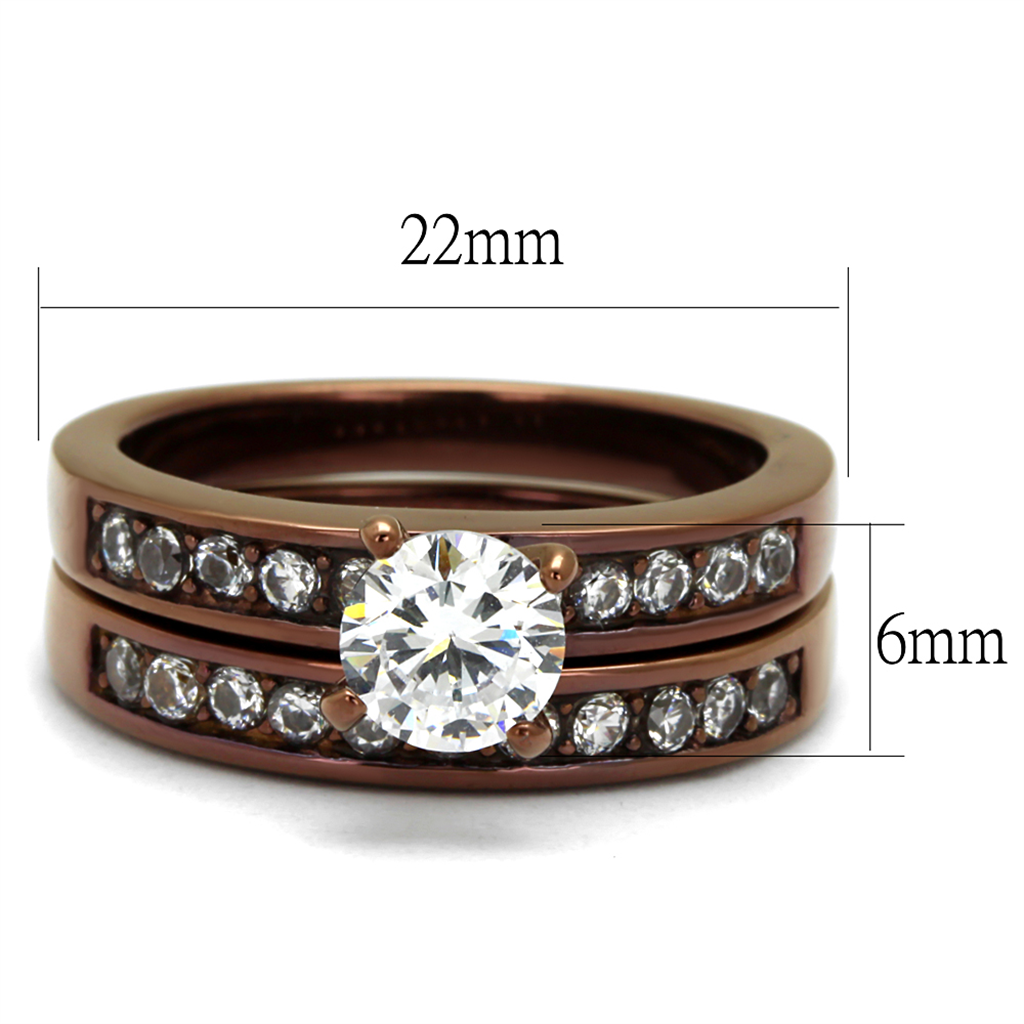 TK8X003LC - Stainless Steel Ring IP Coffee light Women AAA Grade CZ Clear