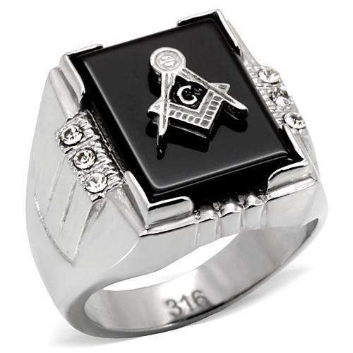 TK8X027 - Stainless Steel Ring High polished (no plating) Men Semi-Precious Jet