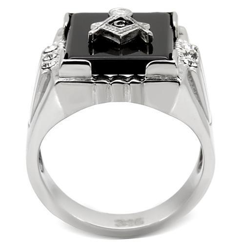 TK8X027 - Stainless Steel Ring High polished (no plating) Men Semi-Precious Jet