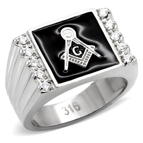 TK8X030 - Stainless Steel Ring High polished (no plating) Men AAA Grade CZ Clear