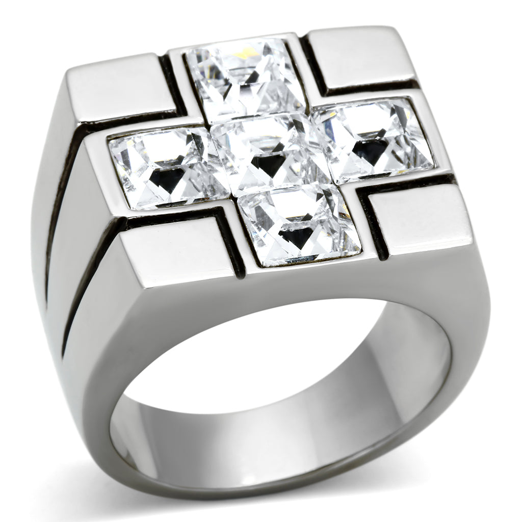 TK919 - Stainless Steel Ring High polished (no plating) Men Top Grade Crystal Clear