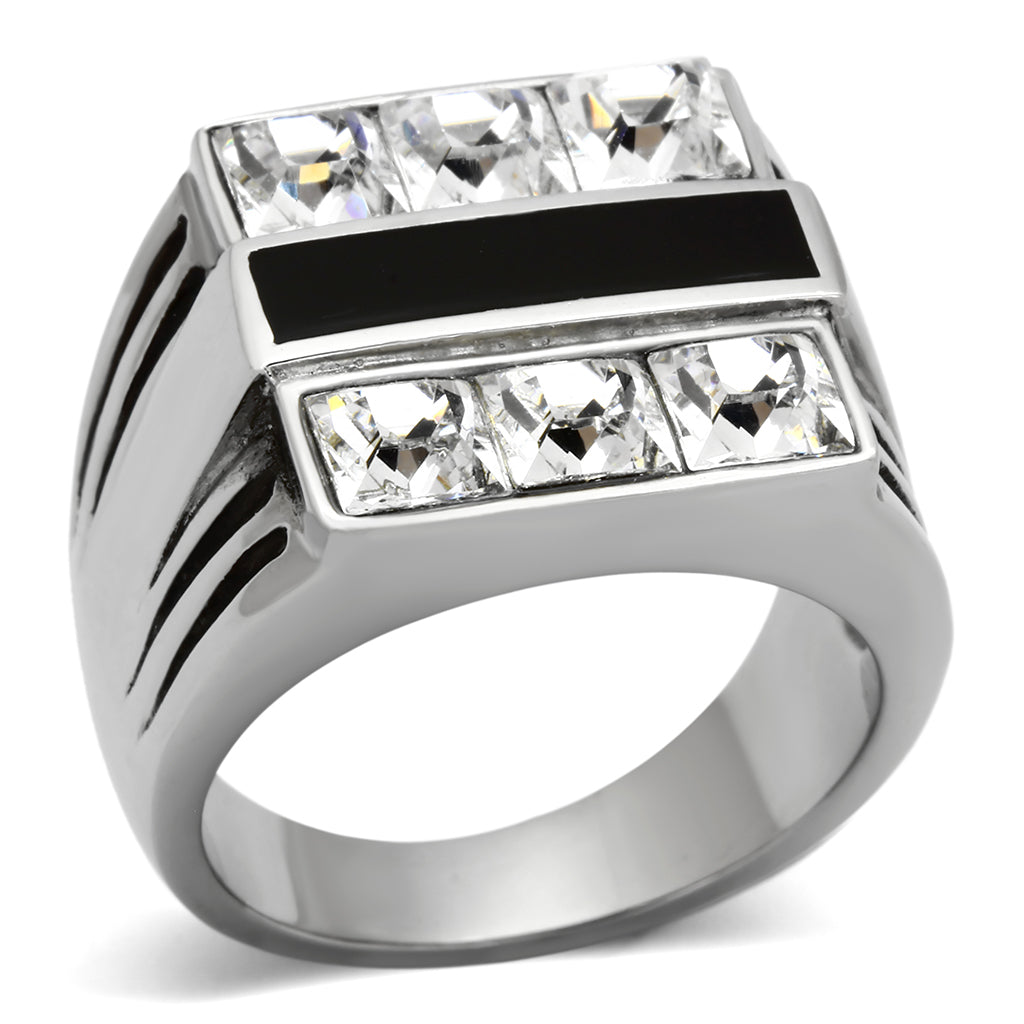 TK920 - Stainless Steel Ring High polished (no plating) Men Top Grade Crystal Clear