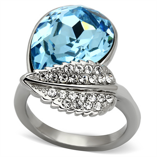 TK930 - Stainless Steel Ring High polished (no plating) Women Top Grade Crystal Sea Blue