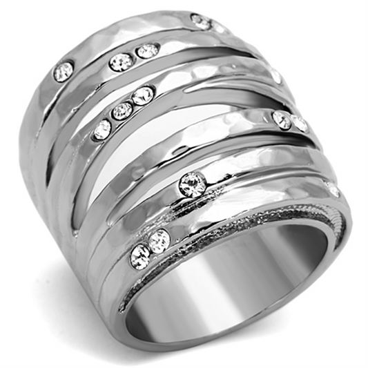 TK937 - Stainless Steel Ring High polished (no plating) Women Top Grade Crystal Clear