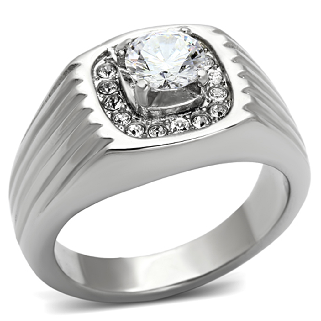 TK943 - Stainless Steel Ring High polished (no plating) Men AAA Grade CZ Clear