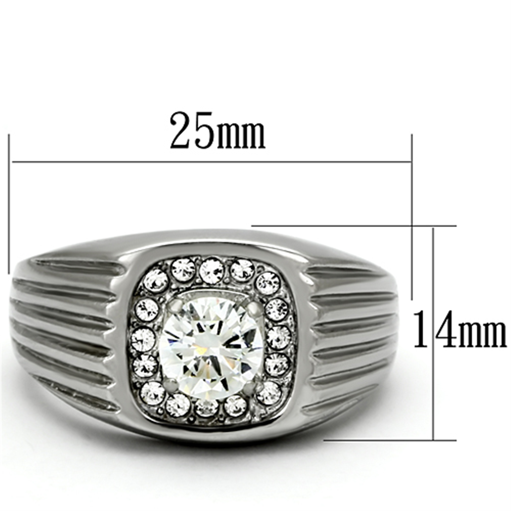 TK943 - Stainless Steel Ring High polished (no plating) Men AAA Grade CZ Clear