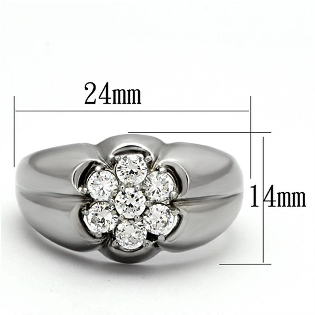 TK944 - Stainless Steel Ring High polished (no plating) Men AAA Grade CZ Clear