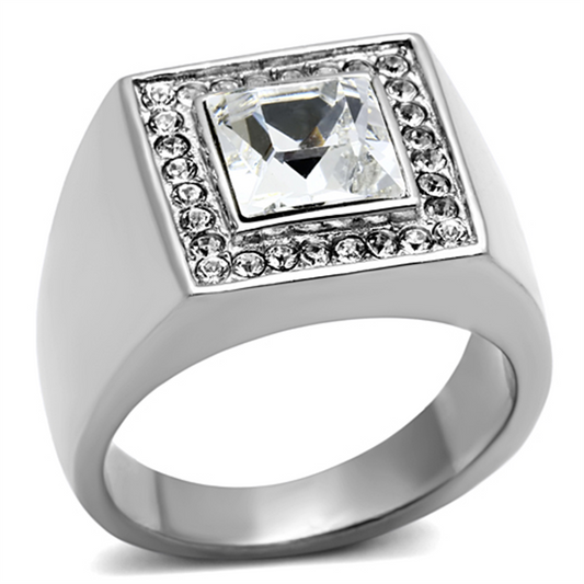 TK945 - Stainless Steel Ring High polished (no plating) Men Top Grade Crystal Clear