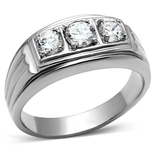 TK946 - Stainless Steel Ring High polished (no plating) Men AAA Grade CZ Clear