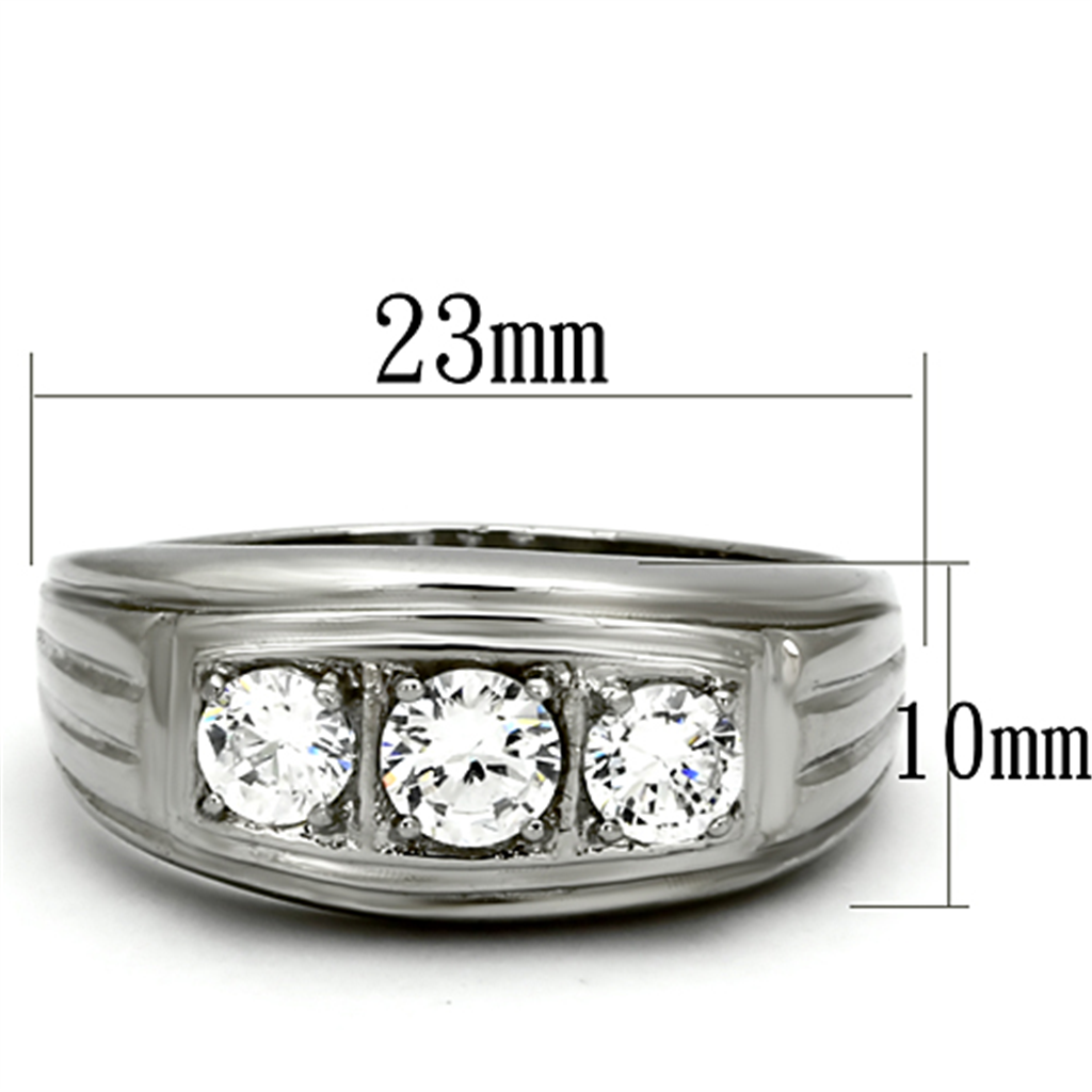 TK946 - Stainless Steel Ring High polished (no plating) Men AAA Grade CZ Clear