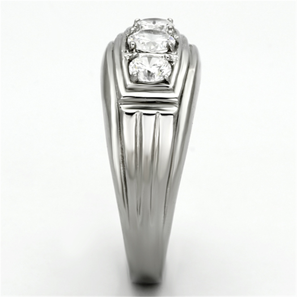 TK946 - Stainless Steel Ring High polished (no plating) Men AAA Grade CZ Clear