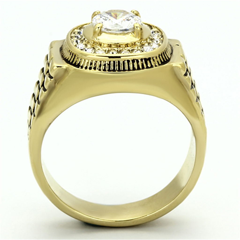 TK948G - Stainless Steel Ring IP Gold(Ion Plating) Men AAA Grade CZ Clear