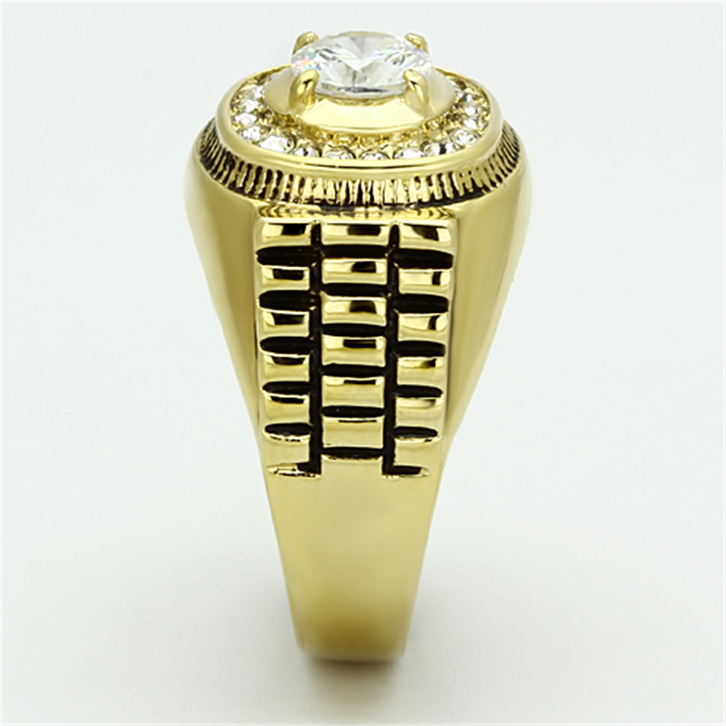 TK948G - Stainless Steel Ring IP Gold(Ion Plating) Men AAA Grade CZ Clear