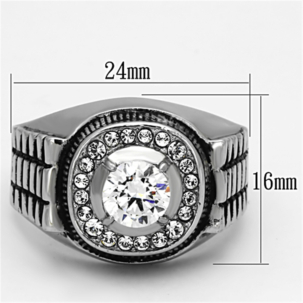 TK948 - Stainless Steel Ring High polished (no plating) Men AAA Grade CZ Clear