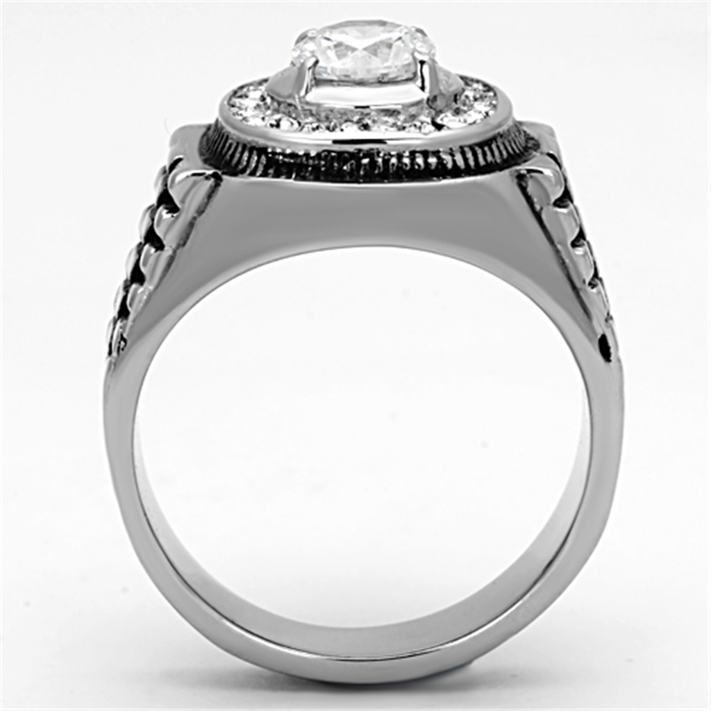 TK948 - Stainless Steel Ring High polished (no plating) Men AAA Grade CZ Clear