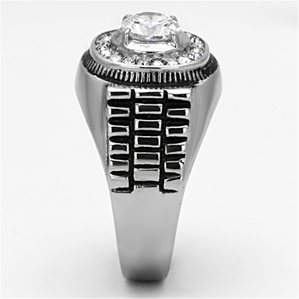 TK948 - Stainless Steel Ring High polished (no plating) Men AAA Grade CZ Clear