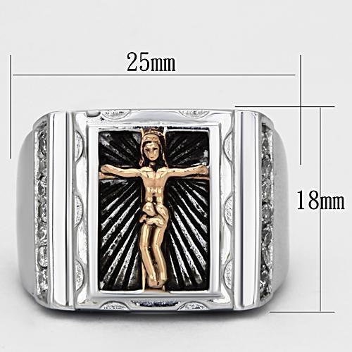 TK951 - Stainless Steel Ring Two-Tone IP Rose Gold Men AAA Grade CZ Clear