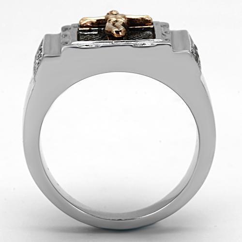 TK951 - Stainless Steel Ring Two-Tone IP Rose Gold Men AAA Grade CZ Clear