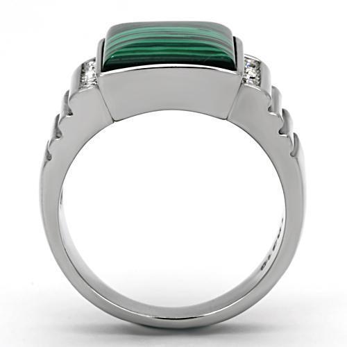 TK953 - Stainless Steel Ring High polished (no plating) Men Synthetic Emerald