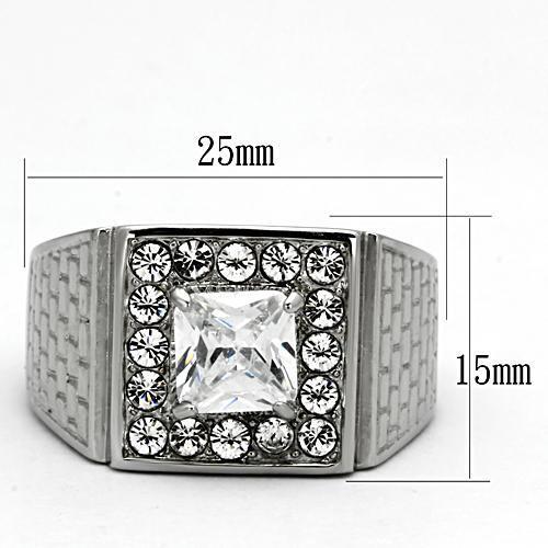 TK955 - Stainless Steel Ring High polished (no plating) Men AAA Grade CZ Clear