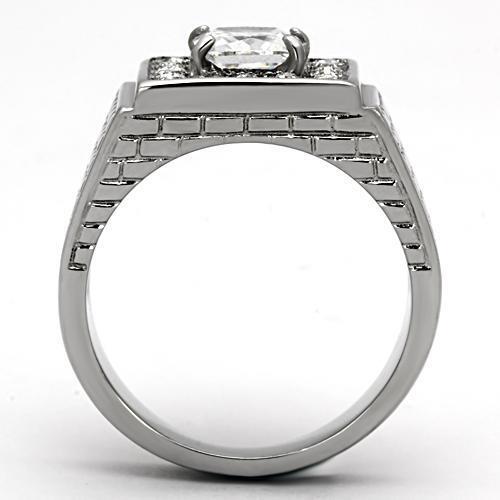 TK955 - Stainless Steel Ring High polished (no plating) Men AAA Grade CZ Clear