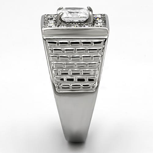 TK955 - Stainless Steel Ring High polished (no plating) Men AAA Grade CZ Clear