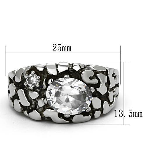 TK959 - Stainless Steel Ring High polished (no plating) Men AAA Grade CZ Clear