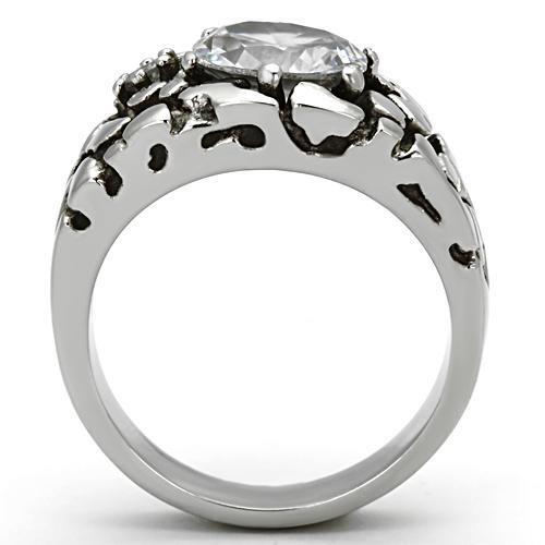 TK959 - Stainless Steel Ring High polished (no plating) Men AAA Grade CZ Clear