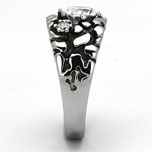 TK959 - Stainless Steel Ring High polished (no plating) Men AAA Grade CZ Clear