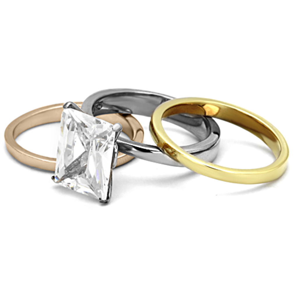 TK962 - Stainless Steel Ring Three Tone IP?IP Gold & IP Rose Gold & High Polished) Women AAA Grade CZ Clear