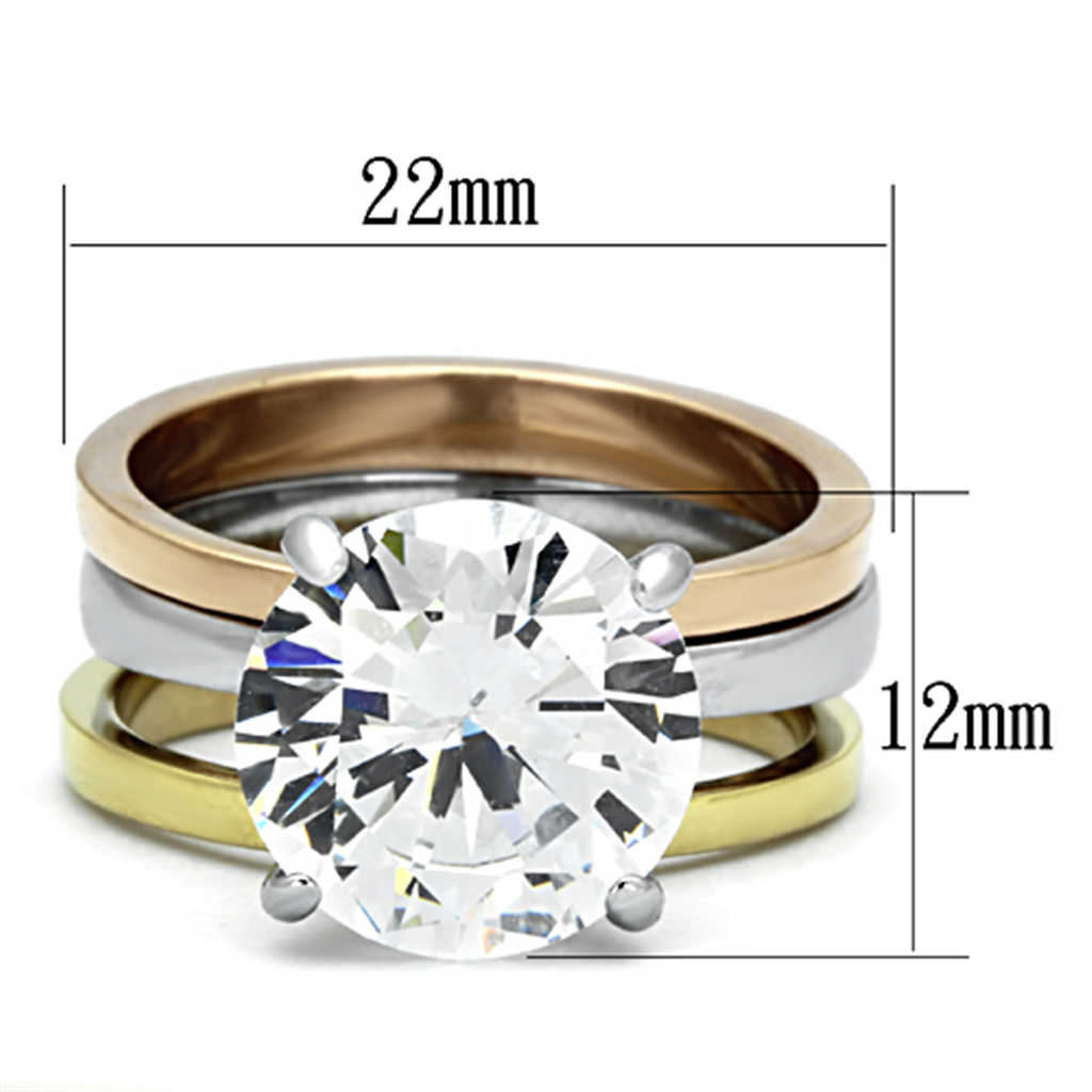 TK963 - Stainless Steel Ring Three Tone IP?IP Gold & IP Rose Gold & High Polished) Women AAA Grade CZ Clear