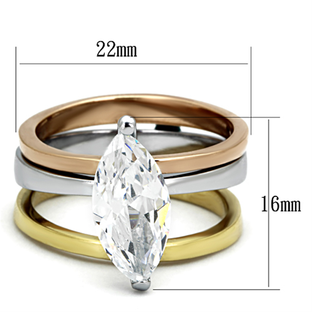 TK964 - Stainless Steel Ring Three Tone IP?IP Gold & IP Rose Gold & High Polished) Women AAA Grade CZ Clear