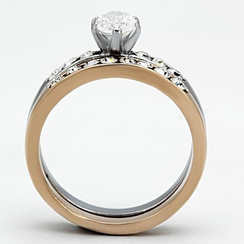 TK965 - Stainless Steel Ring Two-Tone IP Rose Gold Women AAA Grade CZ Clear