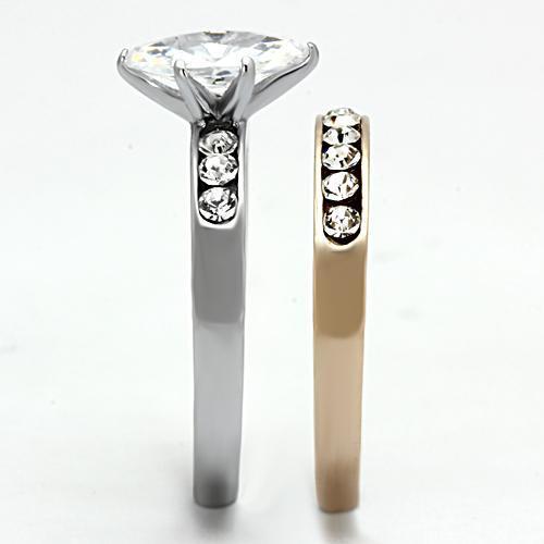 TK965 - Stainless Steel Ring Two-Tone IP Rose Gold Women AAA Grade CZ Clear