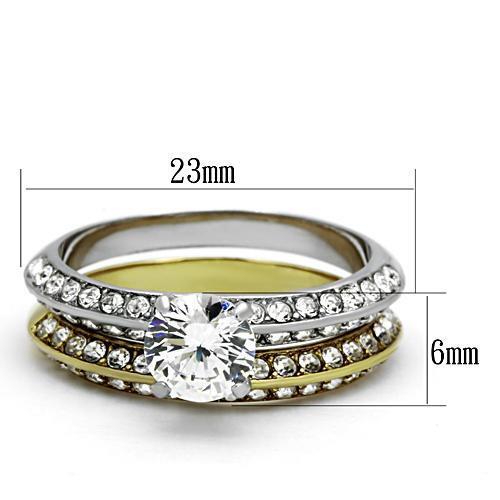 TK967 - Stainless Steel Ring Two-Tone IP Gold (Ion Plating) Women AAA Grade CZ Clear