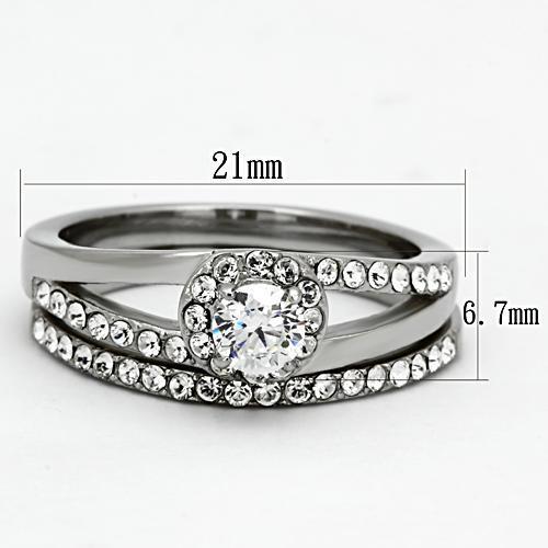 TK971 - Stainless Steel Ring High polished (no plating) Women AAA Grade CZ Clear