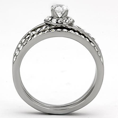 TK971 - Stainless Steel Ring High polished (no plating) Women AAA Grade CZ Clear