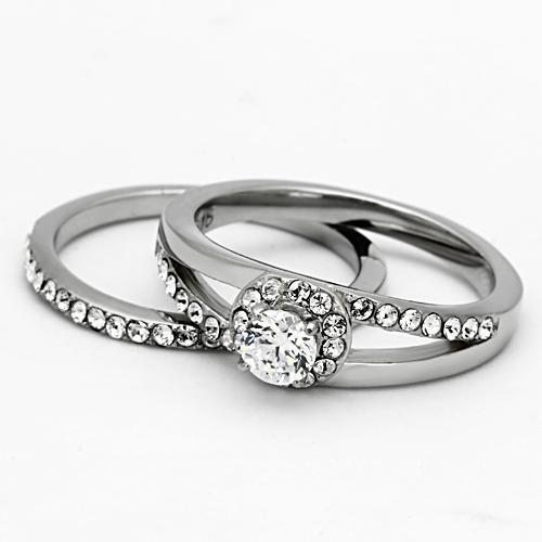 TK971 - Stainless Steel Ring High polished (no plating) Women AAA Grade CZ Clear