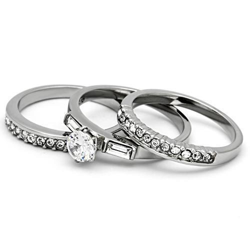 TK973 - Stainless Steel Ring High polished (no plating) Women AAA Grade CZ Clear