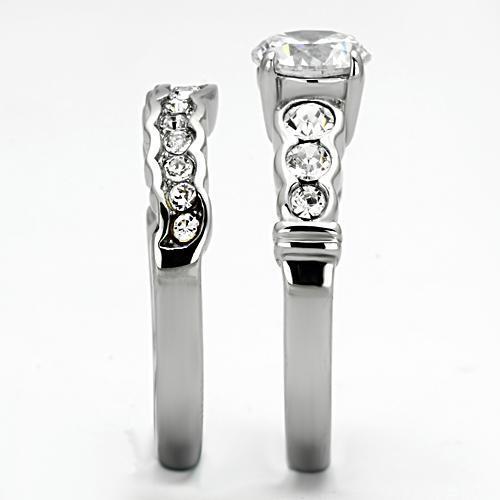 TK974 - Stainless Steel Ring High polished (no plating) Women AAA Grade CZ Clear