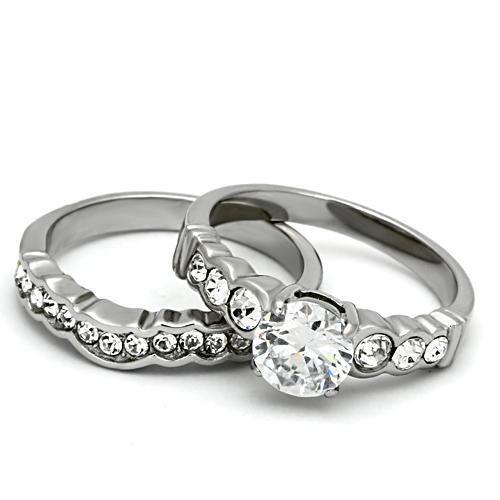 TK974 - Stainless Steel Ring High polished (no plating) Women AAA Grade CZ Clear